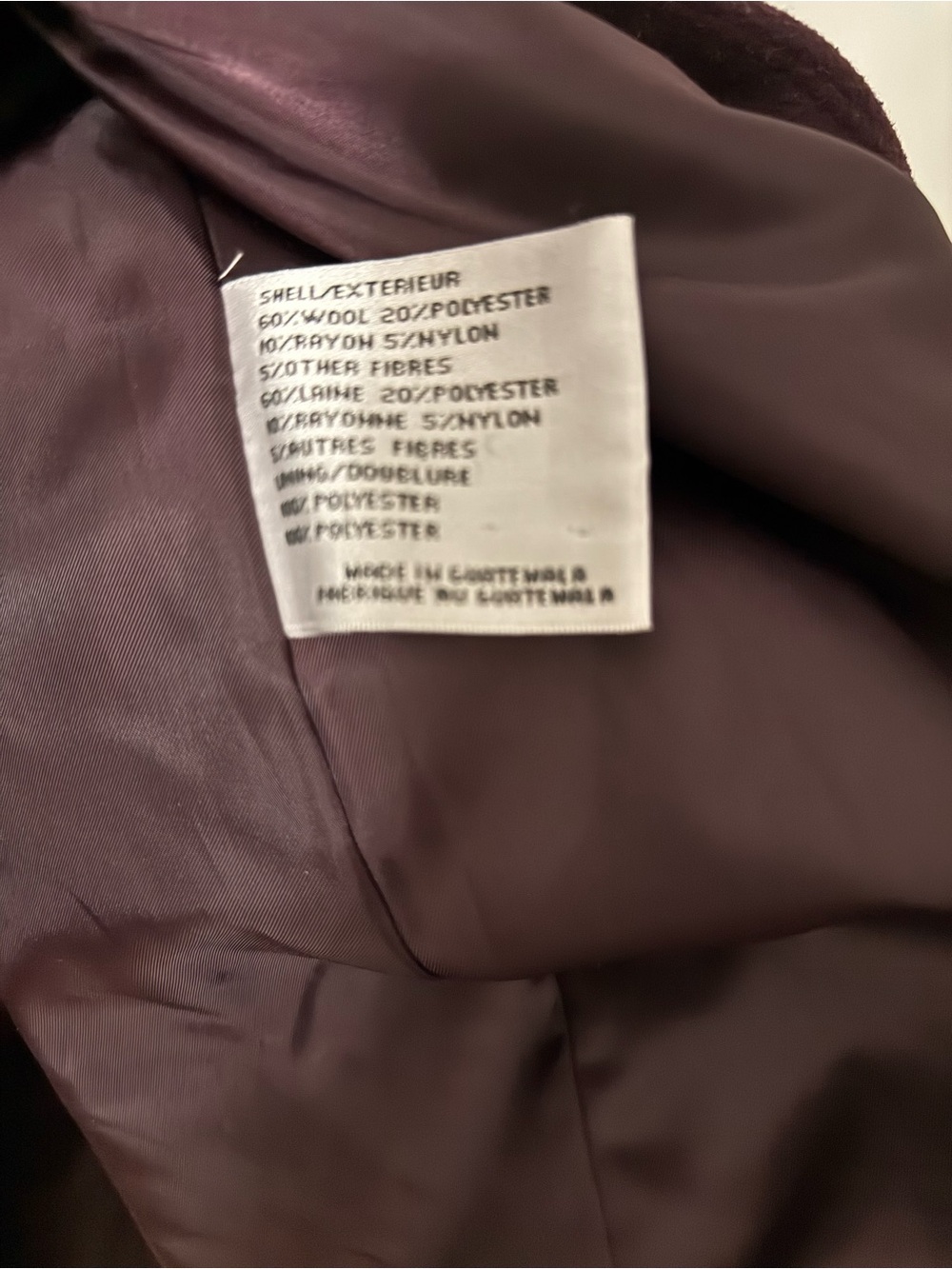 DKNY Long Sleeve Ruffle-Front elegant wool Coat in Deep Burgundy - Picture 2 of 3